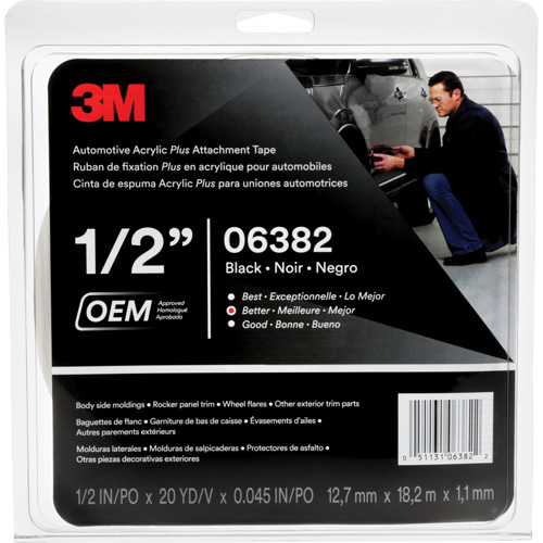 3M Automotive Acrylic Tape, 18 M (60') L x 12.7 mm (1/2") W, 45 mils, Acrylic Consource