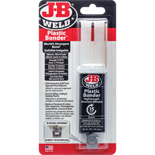 Plastic Bonder Adhesive, 25 ml, Syringe, Two-Part, Black Consource