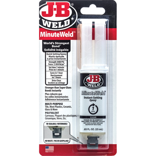 MinuteWeld Adhesive, 25 ml, Syringe, Two-Part, Clear Consource