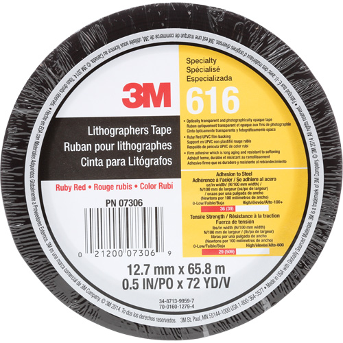 Lithographers Tape 616, 12.7 mm (1/2") x 66 m (216'), Red Consource