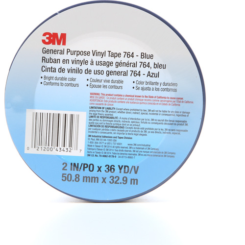 Ruban en vinyle pour travaux g&eacute;n&eacute;raux 764, 50,8 mm (2") la x 32,9 m (108') lo, 5 mils, Bleu Consource