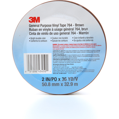 Ruban en vinyle pour travaux g&eacute;n&eacute;raux 764, 50,8 mm (2") la x 32,9 m (108') lo, 5 mils, Brun Consource