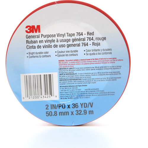 Ruban en vinyle pour travaux g&eacute;n&eacute;raux 764, 50,8 mm (2") la x 32,9 m (108') lo, 5 mils, Rouge Consource