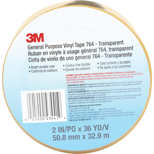 Ruban en vinyle pour travaux g&eacute;n&eacute;raux 764, 50,8 mm (2") la x 32,9 m (108') lo, 5 mils, Transparent Consource