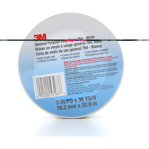 Ruban en vinyle pour travaux g&eacute;n&eacute;raux 764, 76 mm (3") la x 32,9 m (108') lo, 5 mils, Blanc Consource