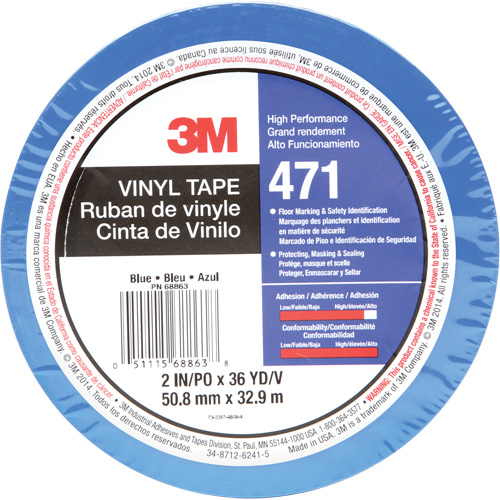 471 Vinyl Tape, 50.8 mm (2") W x 32.9 m (108') L, 5.2 mils, Blue Consource