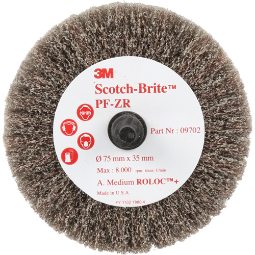 Disque de tronçonnage et de polissage Scotch-Brite Roloc, Oxyde d'aluminium, Grain Moyen, 3" x 1-3/8" x 1/4" Consource