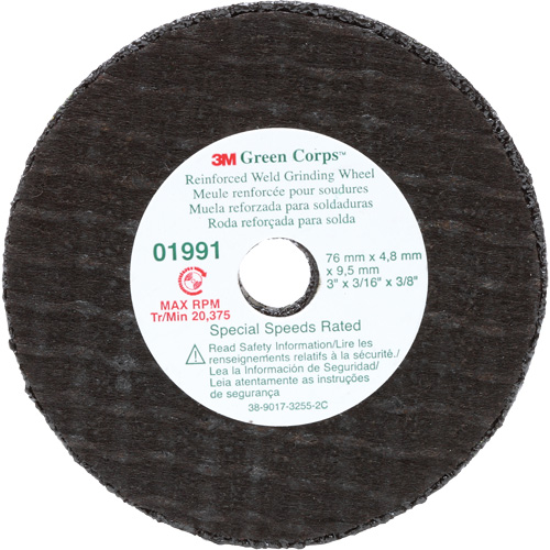 Green Corps Cut-Off Wheel, 3" x 0.188", 3/8" Arbor, Type 1, Aluminum Oxide, 35000 RPM Consource