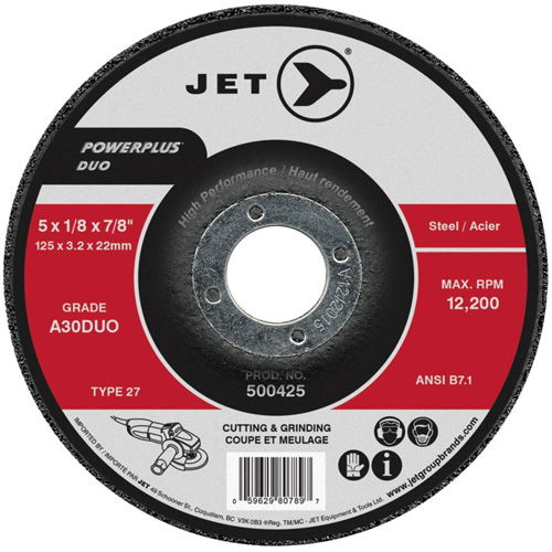 Powerplus DUO Cutting/Grinding Wheel, 4-1/2" x 1/8", 7/8" Arbor, Type 27, A30DUO Grit Consource
