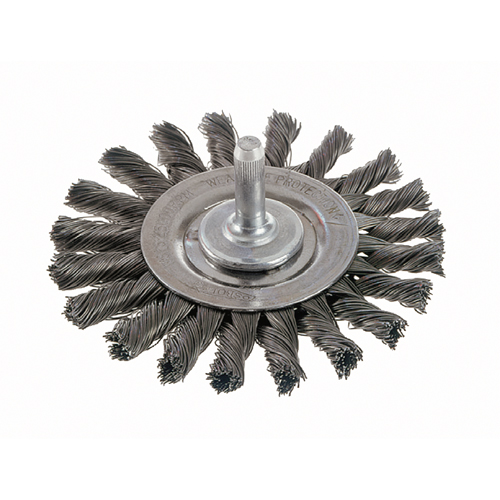 Knot Wire Wheel Brushes - Standard Twist Knot with 1/4" Shank, 3" Dia., 0.014" Fill, Steel Consource