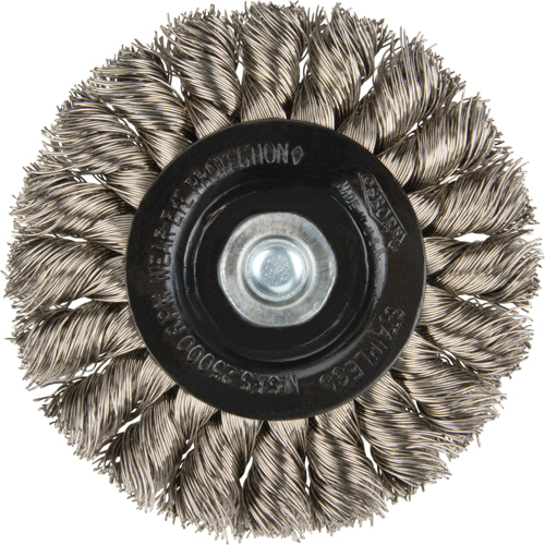 Knot Wire Wheel Brushes - Standard Twist Knot with 1/4" shank, 3" Dia., 0.014" Fill, Stainless Steel Consource