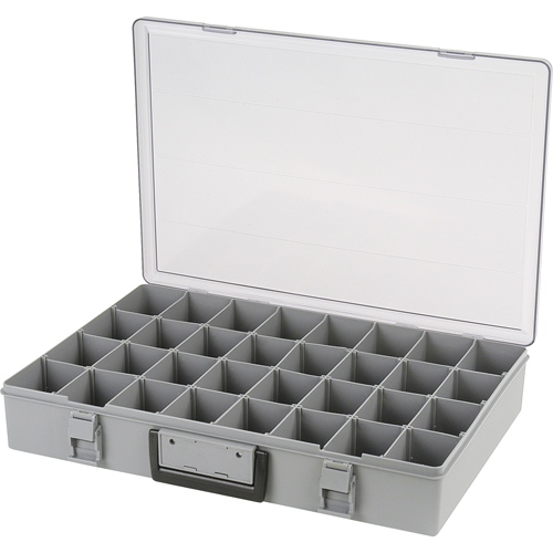 Compartment Case, Plastic, 32 Slots, 18-1/2" W x 13" D x 3" H, Grey Consource