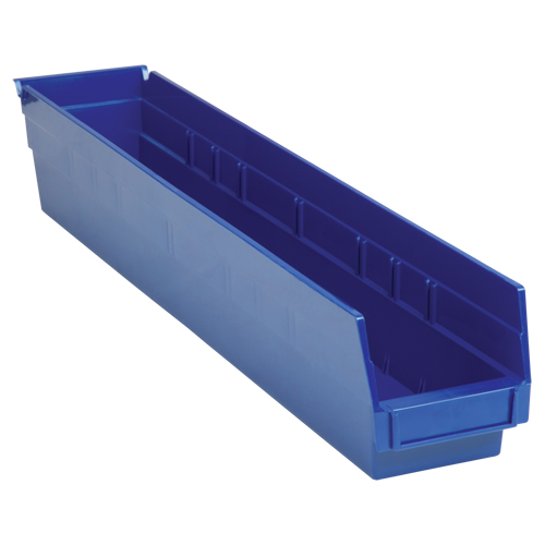 Shelf Bins, 4-1/8" W x 4" H x 23-5/8" D, Blue, 50 lbs. Capacity Consource