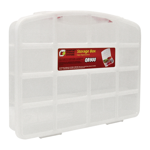 Clear Compartment Storage Box, 13" W x 10-1/4" D x 2-3/8" H, 10 Compartments Consource