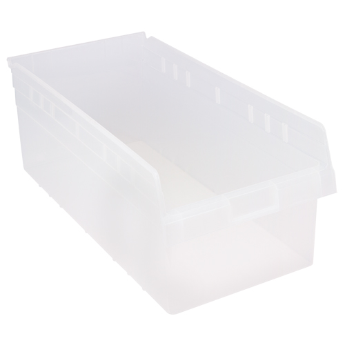 Store-Max Shelf Bins, 11-1/8" W x 8" H x 23-5/8" D, Clear, 68 lbs. Capacity Consource
