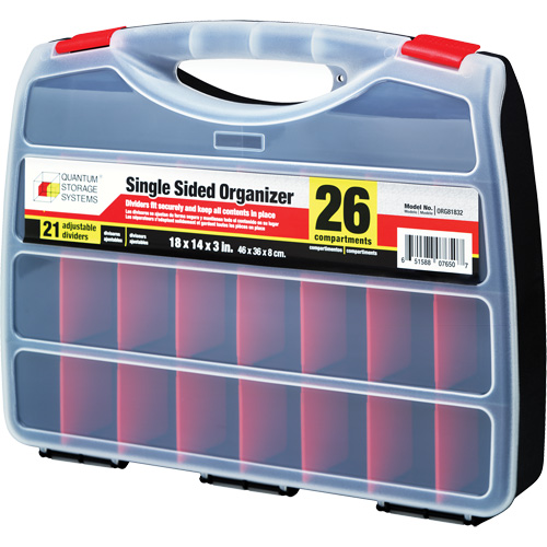 Plastic Compartment Box, 14" W x 18" D x 3" H, 26 Compartments Consource