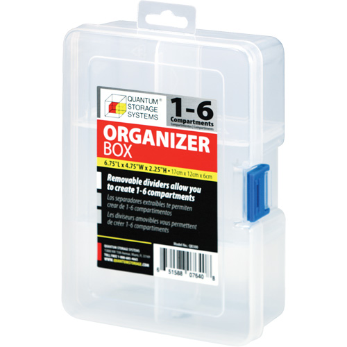 Plastic Compartment Box, 4.75" W x 6.75" D x 2.25" H, 6 Compartments Consource