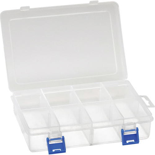 Plastic Compartment Box, 5.5" W x 7.75" D x 1.75" H, 8 Compartments Consource