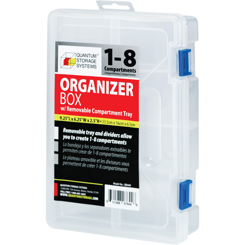 Plastic Compartment Box, 6.25" W x 9.25" D x 2.2" H, 8 Compartments Consource