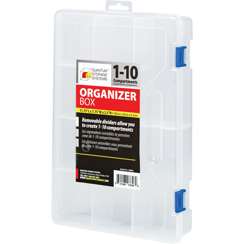 Plastic Compartment Box, 7.75" W x 11.75" D x 2.2" H, 10 Compartments Consource