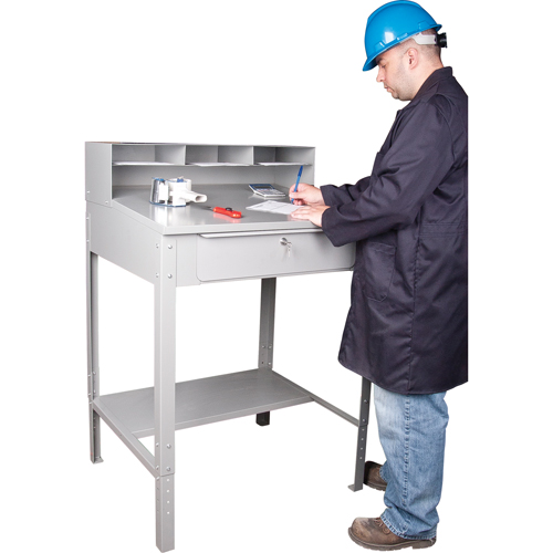 Open Floor Style Shop Desk, 34-1/2" W x 30" D x 53" H, Grey Consource