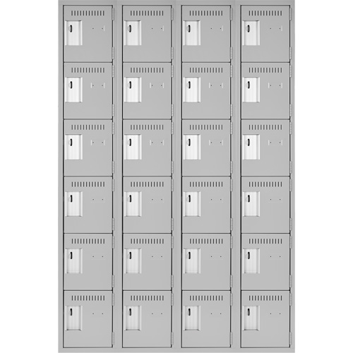 Clean Line Lockerettes, 6 -tier, Bank of 4, 48" x 18" x 72", Steel, Grey, Rivet (Assembled) Consource