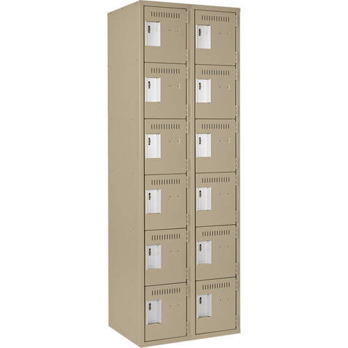 Clean Line Lockerette, 6 -tier, Bank of 2, 24" x 18" x 72", Steel, Beige, Rivet (Assembled) Consource