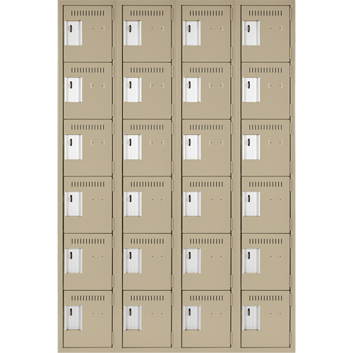 Clean Line Lockerette, 6 -tier, Bank of 4, 48" x 18" x 72", Steel, Beige, Rivet (Assembled) Consource