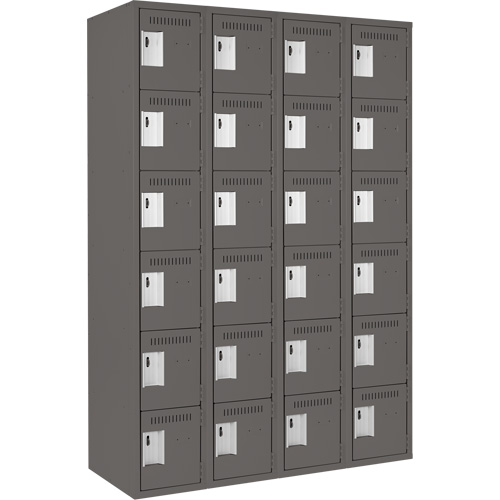 Clean Line Lockerette, 6 -tier, Bank of 4, 48" x 18" x 72", Steel, Charcoal, Rivet (Assembled) Consource