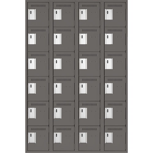 Clean Line Lockerette, 6 -tier, Bank of 4, 48" x 18" x 72", Steel, Charcoal, Rivet (Assembled) Consource