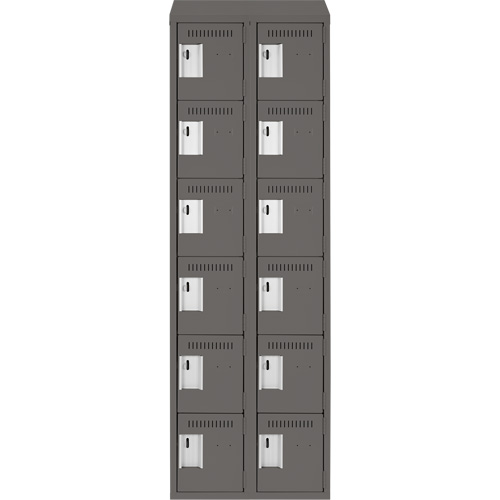 Clean Line Lockerette, 6 -tier, Bank of 2, 24" x 18" x 78", Steel, Charcoal, Rivet (Assembled) Consource