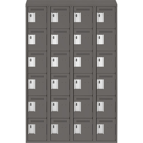 Clean Line Lockerette, 6 -tier, Bank of 4, 48" x 18" x 78", Steel, Charcoal, Rivet (Assembled) Consource