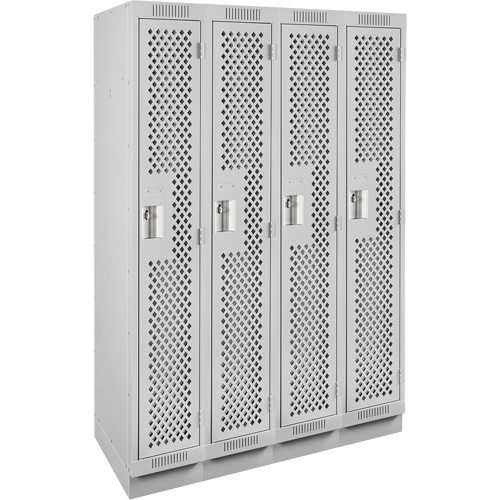 Clean Line Lockers, Bank of 4, 48" x 18" x 76", Steel, Grey, Rivet (Assembled), Perforated Consource