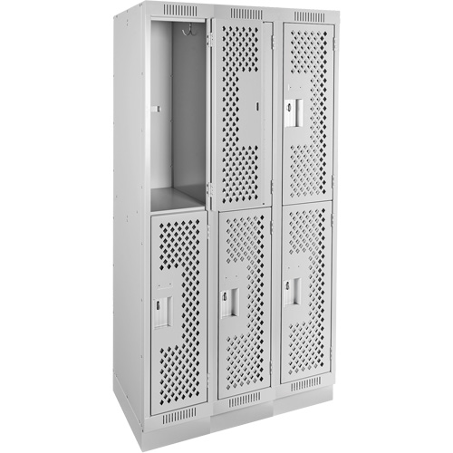 Clean Line Lockers, 2 -tier, Bank of 3, 36" x 18" x 76", Steel, Grey, Rivet (Assembled), Perforated Consource