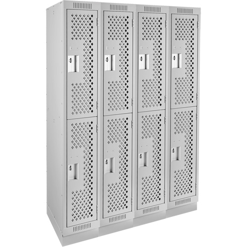 Clean Line Lockers, 2 -tier, Bank of 4, 48" x 18" x 76", Steel, Grey, Rivet (Assembled), Perforated Consource
