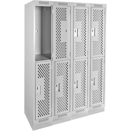 Clean Line Lockers, 2 -tier, Bank of 4, 48" x 18" x 76", Steel, Grey, Rivet (Assembled), Perforated Consource