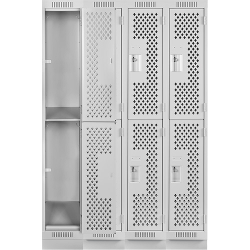 Clean Line Lockers, 2 -tier, Bank of 4, 48" x 18" x 76", Steel, Grey, Rivet (Assembled), Perforated Consource