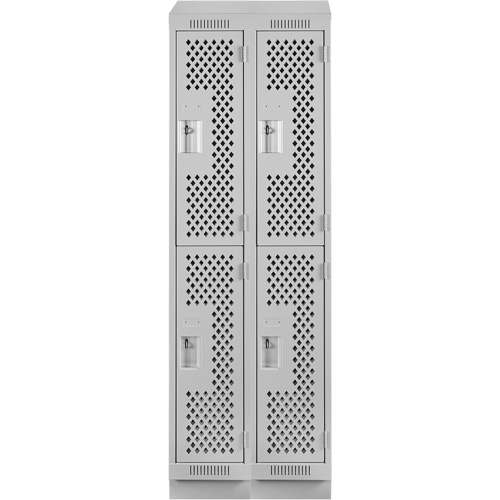 Clean Line Lockers, 2 -tier, Bank of 2, 24" x 18" x 82", Steel, Grey, Rivet (Assembled), Perforated Consource