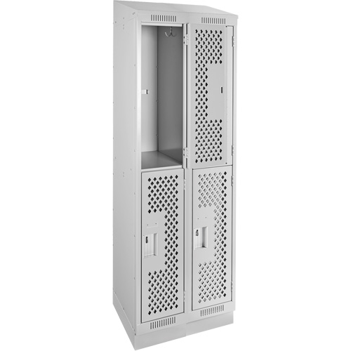 Clean Line Lockers, 2 -tier, Bank of 2, 24" x 18" x 82", Steel, Grey, Rivet (Assembled), Perforated Consource