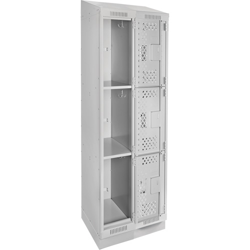 Clean Line Lockers, 3 -tier, Bank of 2, 24" x 15" x 82", Steel, Grey, Rivet (Assembled), Perforated Consource