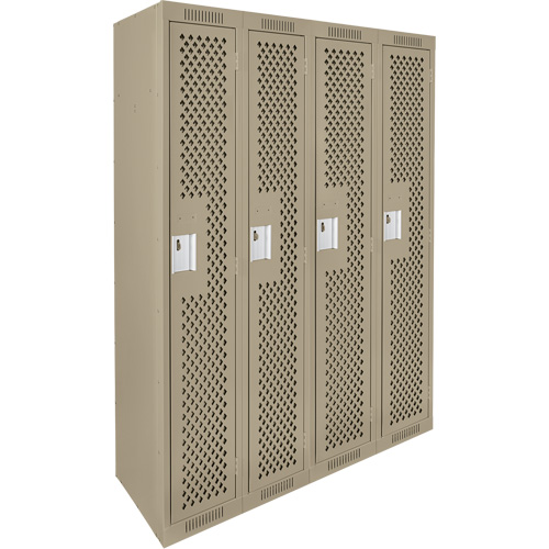 Clean Line Lockers, Bank of 4, 48" x 12" x 72", Steel, Beige, Rivet (Assembled), Perforated Consource