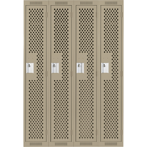 Clean Line Lockers, Bank of 4, 48" x 12" x 72", Steel, Beige, Rivet (Assembled), Perforated Consource