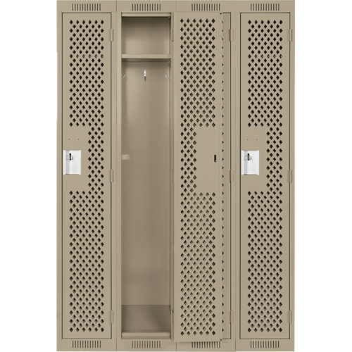 Clean Line Lockers, Bank of 4, 48" x 12" x 72", Steel, Beige, Rivet (Assembled), Perforated Consource