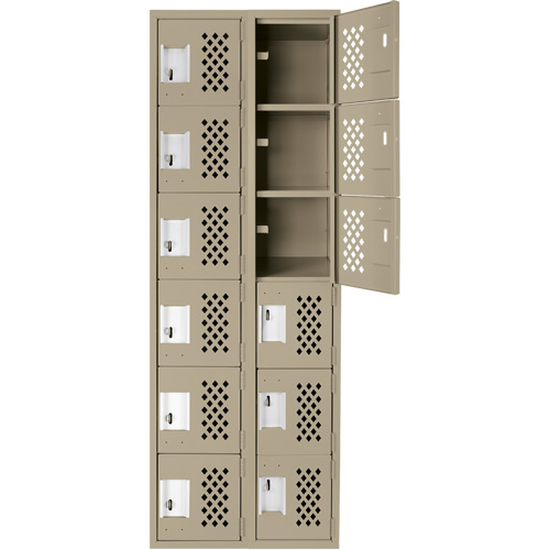 Assembled Lockerettes Clean Line Perforated Economy Lockers, 6 -tier, Bank of 2, 18" x 72" x 12", Steel Consource