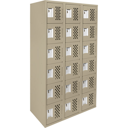 Assembled Lockerettes Clean Line Perforated Economy Lockers, 6 -tier, Bank of 3, 18" x 72" x 12", Steel Consource