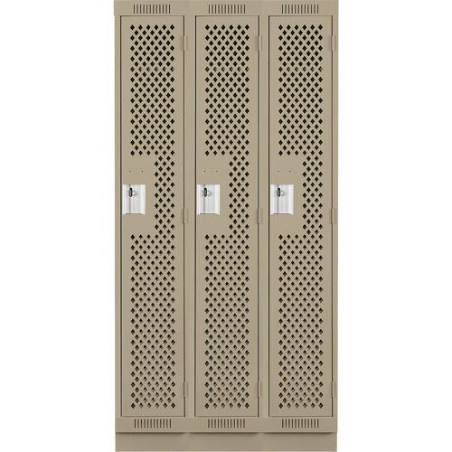 Casiers Clean Line, Bloc de 3, 36" x 18" x 76", Acier, Beige, Rivet (assembl&eacute;), Perfor&eacute; Consource