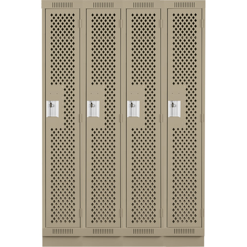 Clean Line Lockers, Bank of 4, 48" x 18" x 76", Steel, Beige, Rivet (Assembled), Perforated Consource