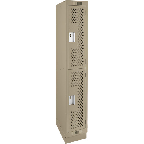 Clean Line Lockers, 2 -tier, 12" x 18" x 76", Steel, Beige, Rivet (Assembled), Perforated Consource
