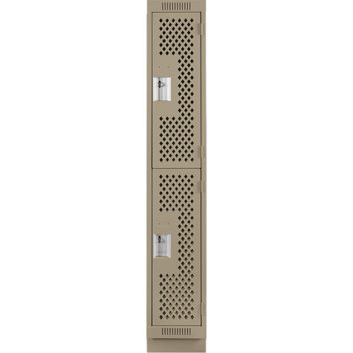 Clean Line Lockers, 2 -tier, 12" x 18" x 76", Steel, Beige, Rivet (Assembled), Perforated Consource
