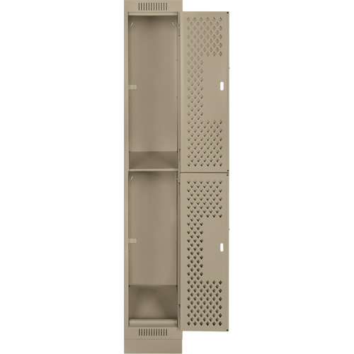 Clean Line Lockers, 2 -tier, 12" x 18" x 76", Steel, Beige, Rivet (Assembled), Perforated Consource